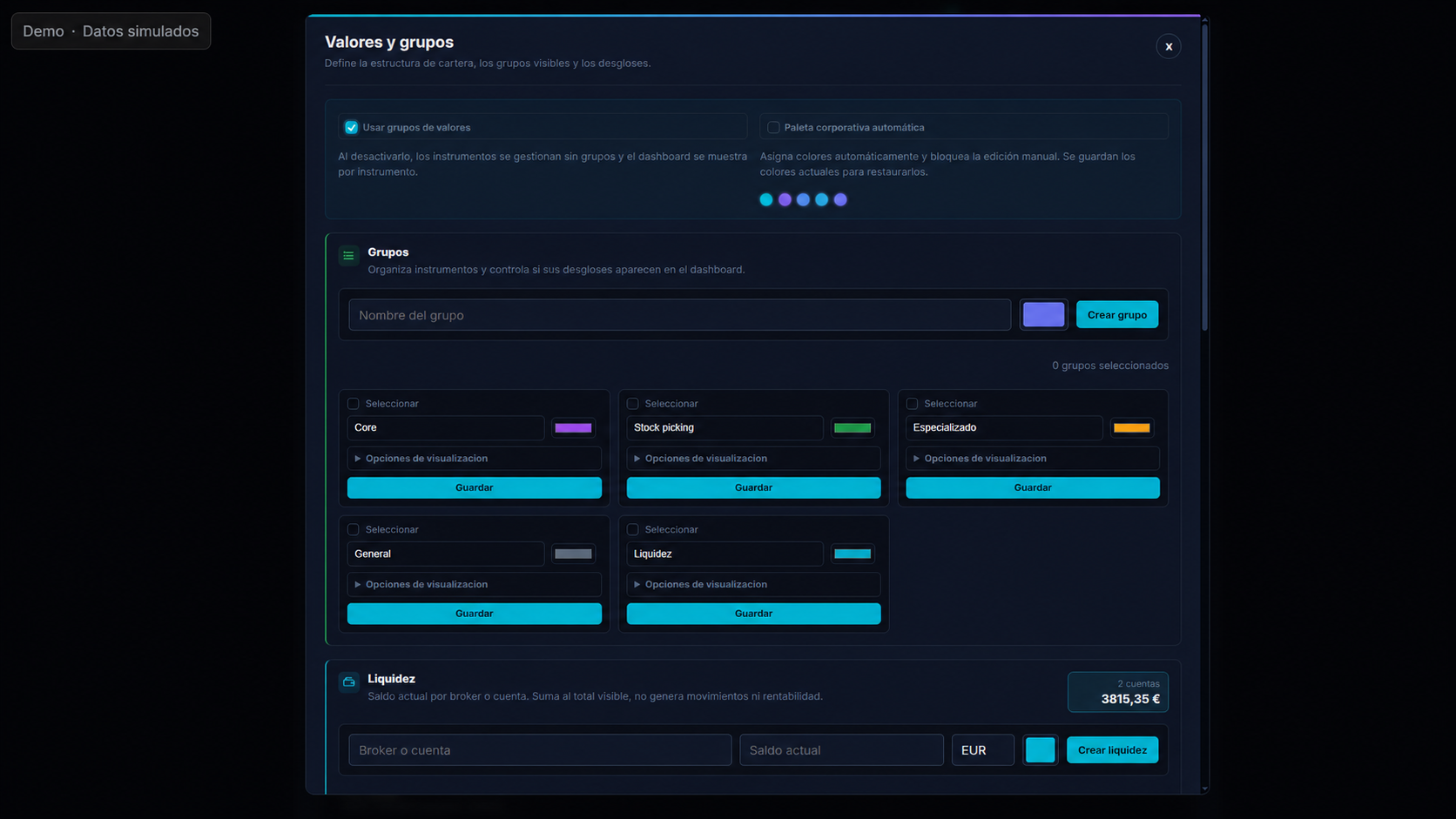 Gestión de grupos en ValorGrid