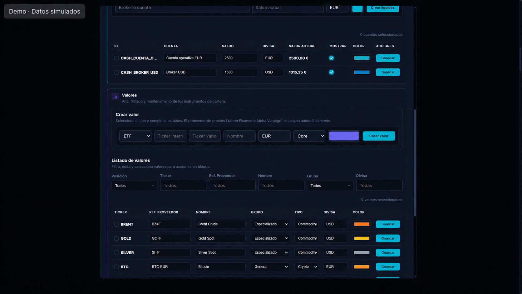Gestión de instrumentos en ValorGrid